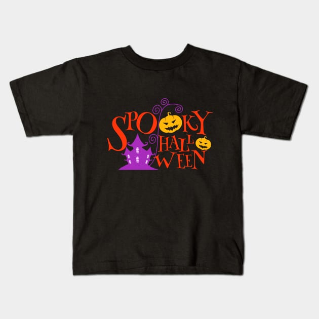 Spooky Pumpkin Halloween Castle Kids T-Shirt by koolteas